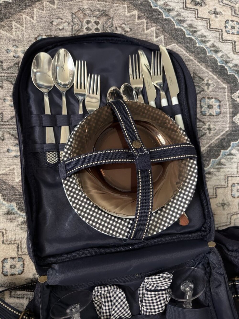Picnic at Ascot Insulated Picnic Backpack Set Blue for 4 w/ Plates & Flatware